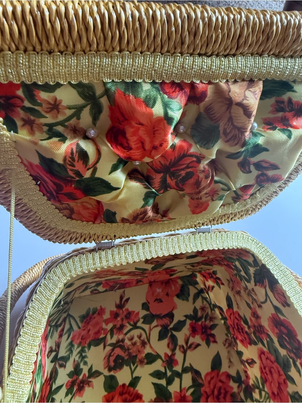 HiMark Sewing Basket, Yellow Floral, Swing Lids, Plastic Insert, Wood Bottom - Picture 5 of 8